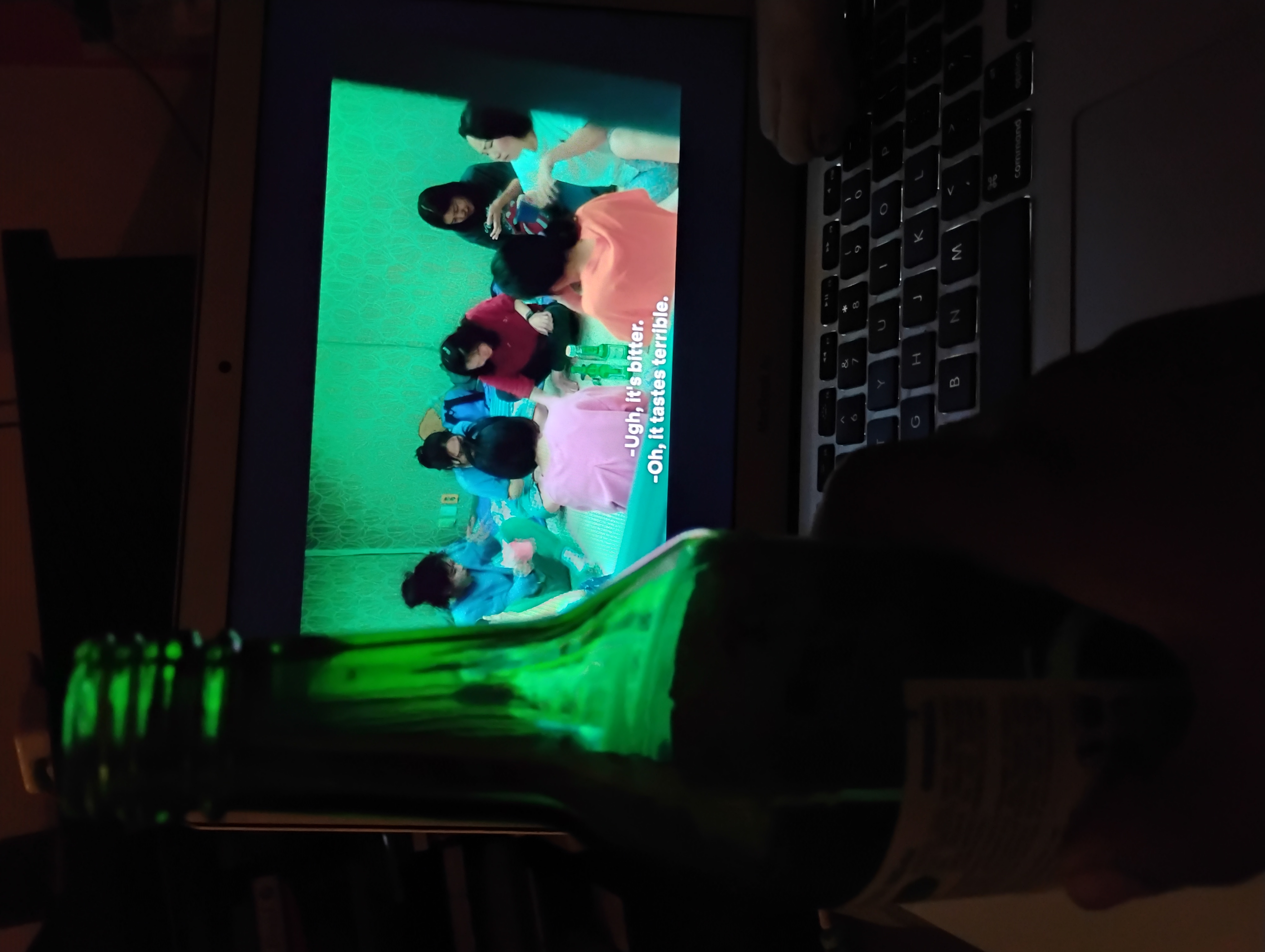 bottle of soju with 20th century girl playing in the background
